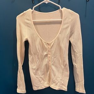 Free People Intimately White Long Sleeve Button Up Thermal